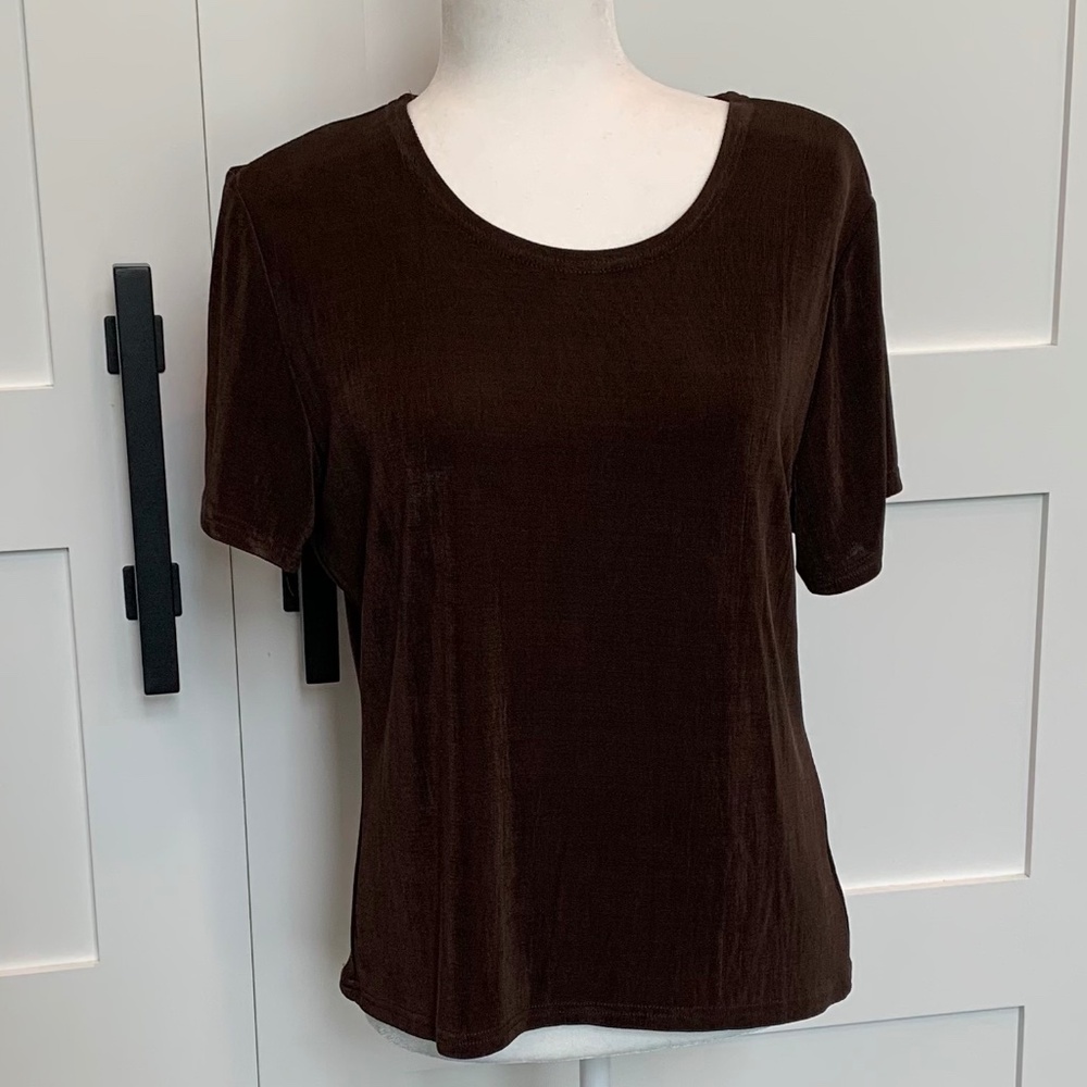 DOUBLE D RANCH WEAR Dark Chocolate brown knit t-shirt.
